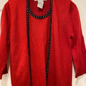 EUC Sag Harbor Red Cardigan Sweater with Black Trim